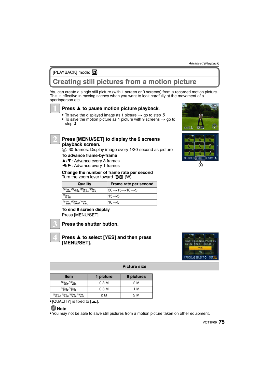 Panasonic DMC-FX35 Creating still pictures from a motion picture, Press 3 to pause motion picture playback 