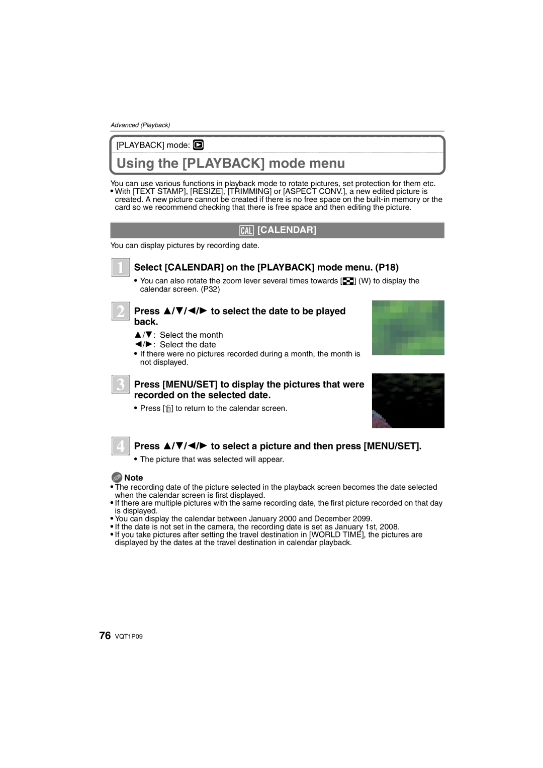 Panasonic DMC-FX35 Using the Playback mode menu, CAL Calendar, Select Calendar on the Playback mode menu. P18 