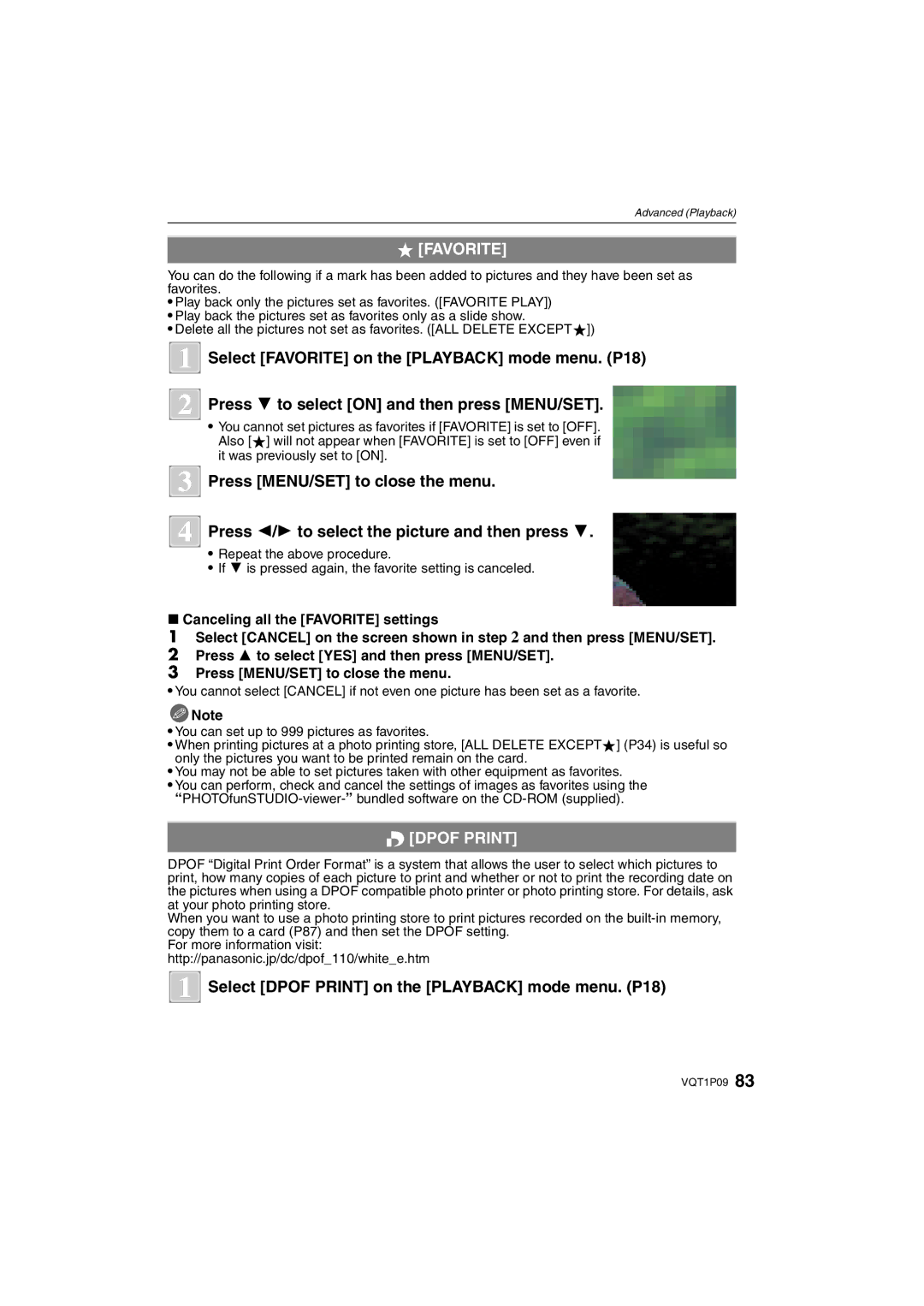 Panasonic DMC-FX35 operating instructions Favorite, Select Dpof Print on the Playback mode menu. P18 