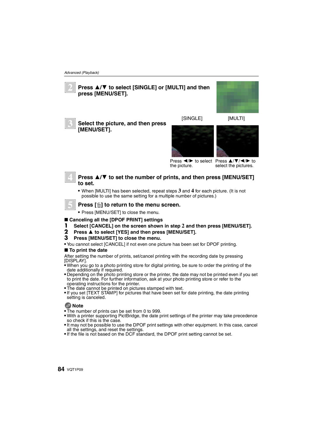 Panasonic DMC-FX35 operating instructions Select the picture, and then press, Single Multi, To print the date 