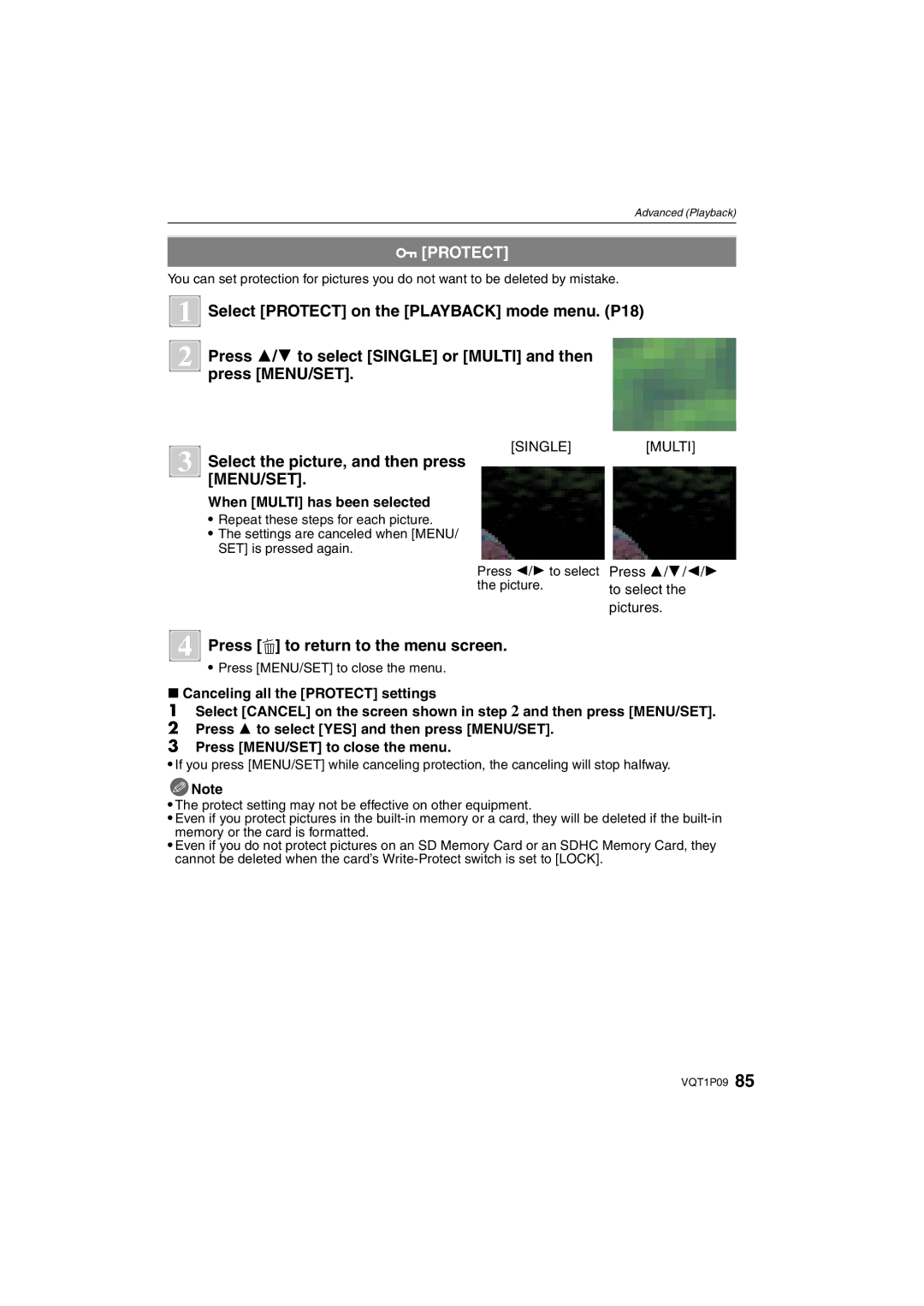 Panasonic DMC-FX35 operating instructions Protect, When Multi has been selected, Pictures 