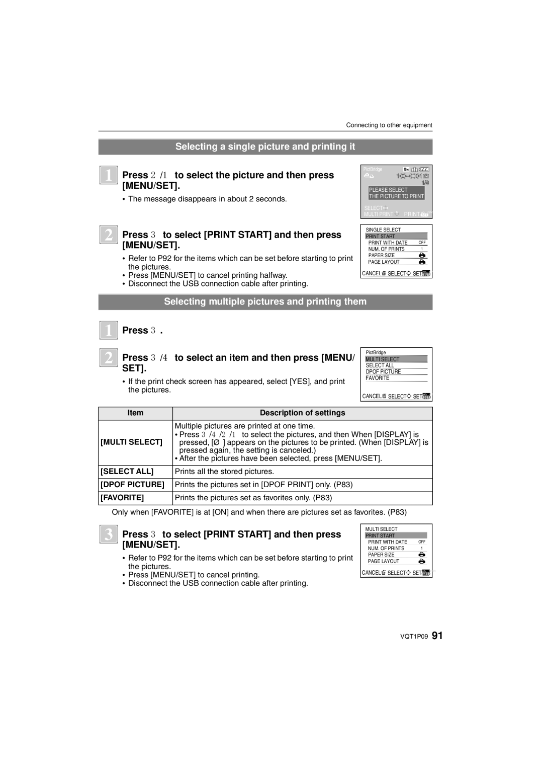 Panasonic DMC-FX35 Selecting a single picture and printing it, Press 3 to select Print Start and then press MENU/SET 