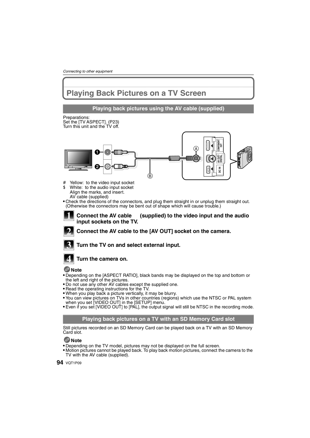 Panasonic DMC-FX35 Playing Back Pictures on a TV Screen, Playing back pictures using the AV cable supplied 