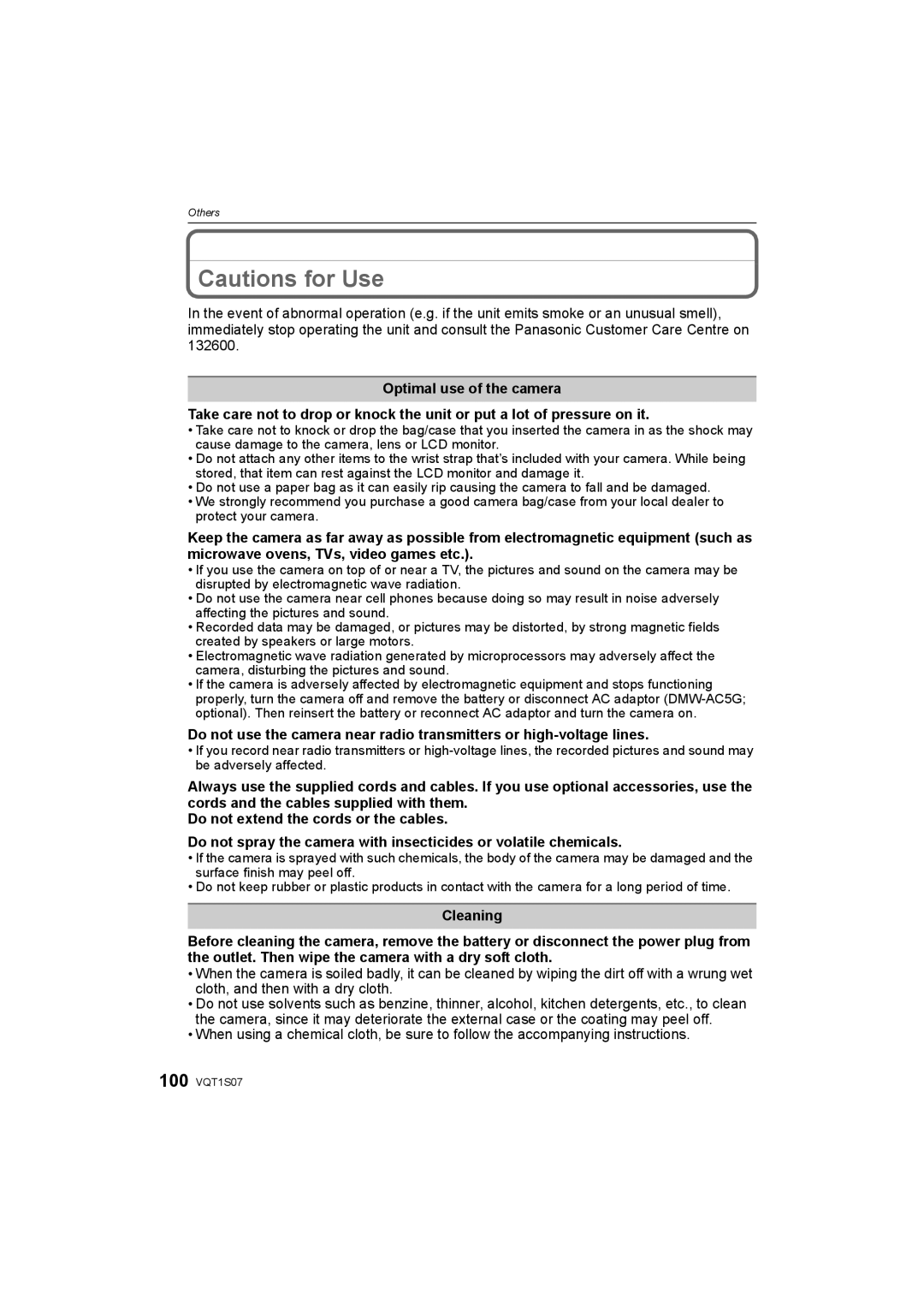 Panasonic DMC-FX38 operating instructions 100 VQT1S07 