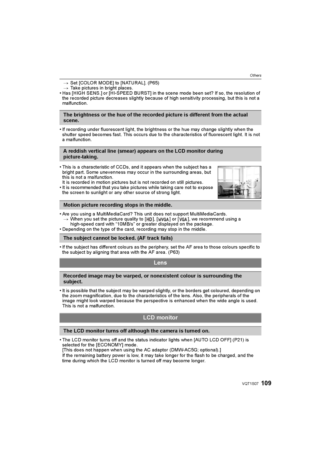 Panasonic DMC-FX38 operating instructions Lens, LCD monitor, Motion picture recording stops in the middle 