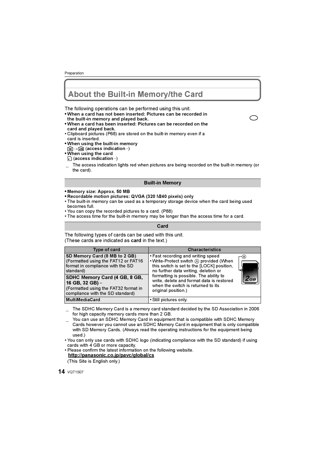 Panasonic DMC-FX38 operating instructions About the Built-in Memory/the Card, Sdhc Memory Card 4 GB, 8 GB, 16 GB, 32 GB¢ 