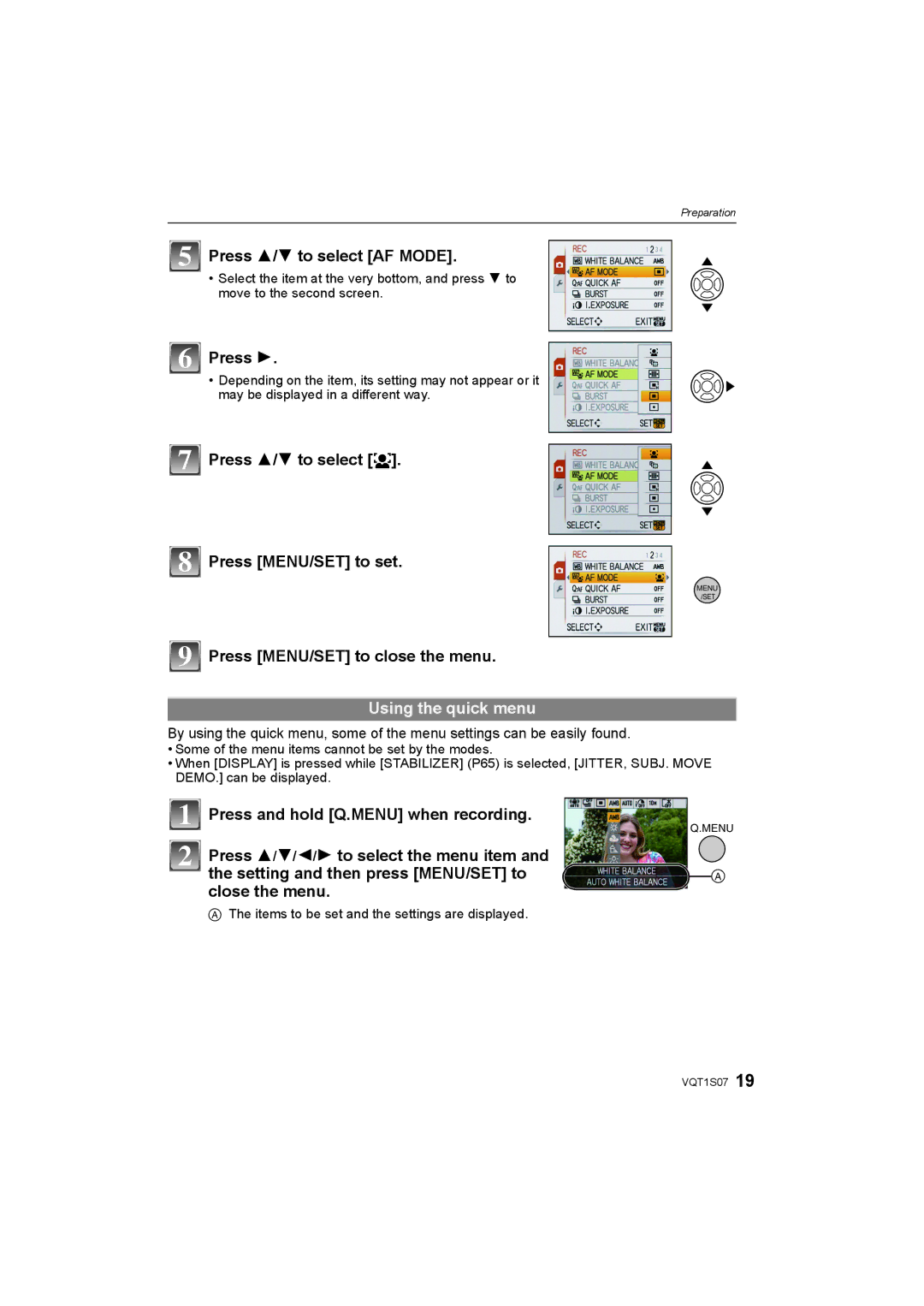 Panasonic DMC-FX38 operating instructions Using the quick menu 