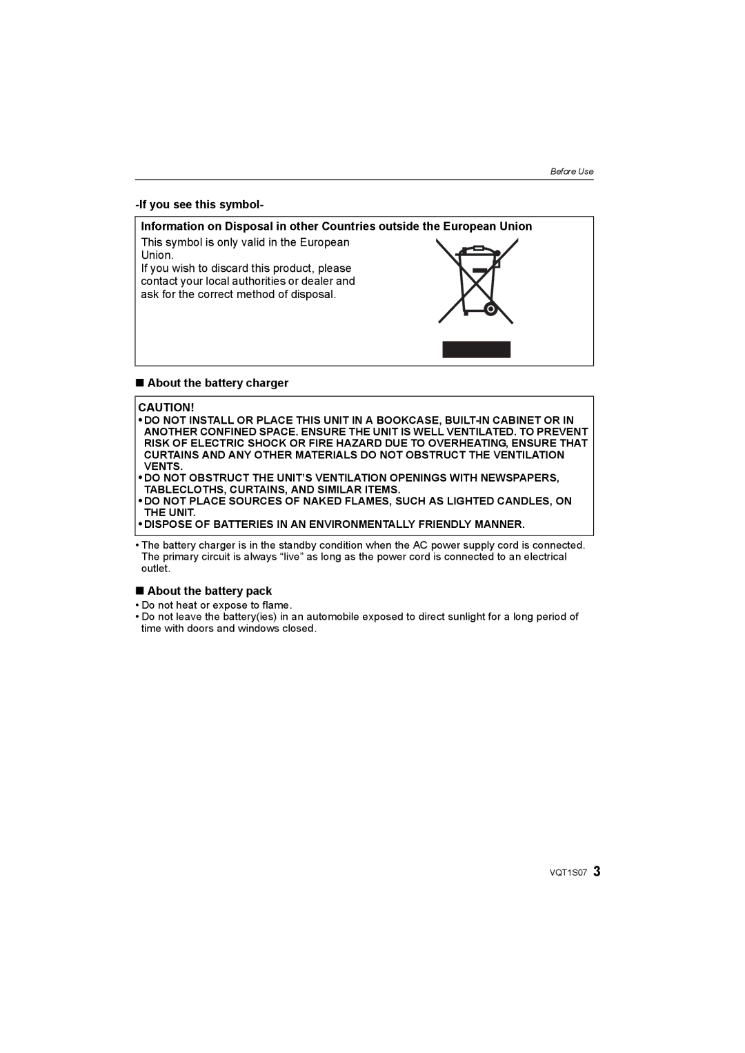 Panasonic DMC-FX38 This symbol is only valid in the European Union, About the battery charger, About the battery pack 