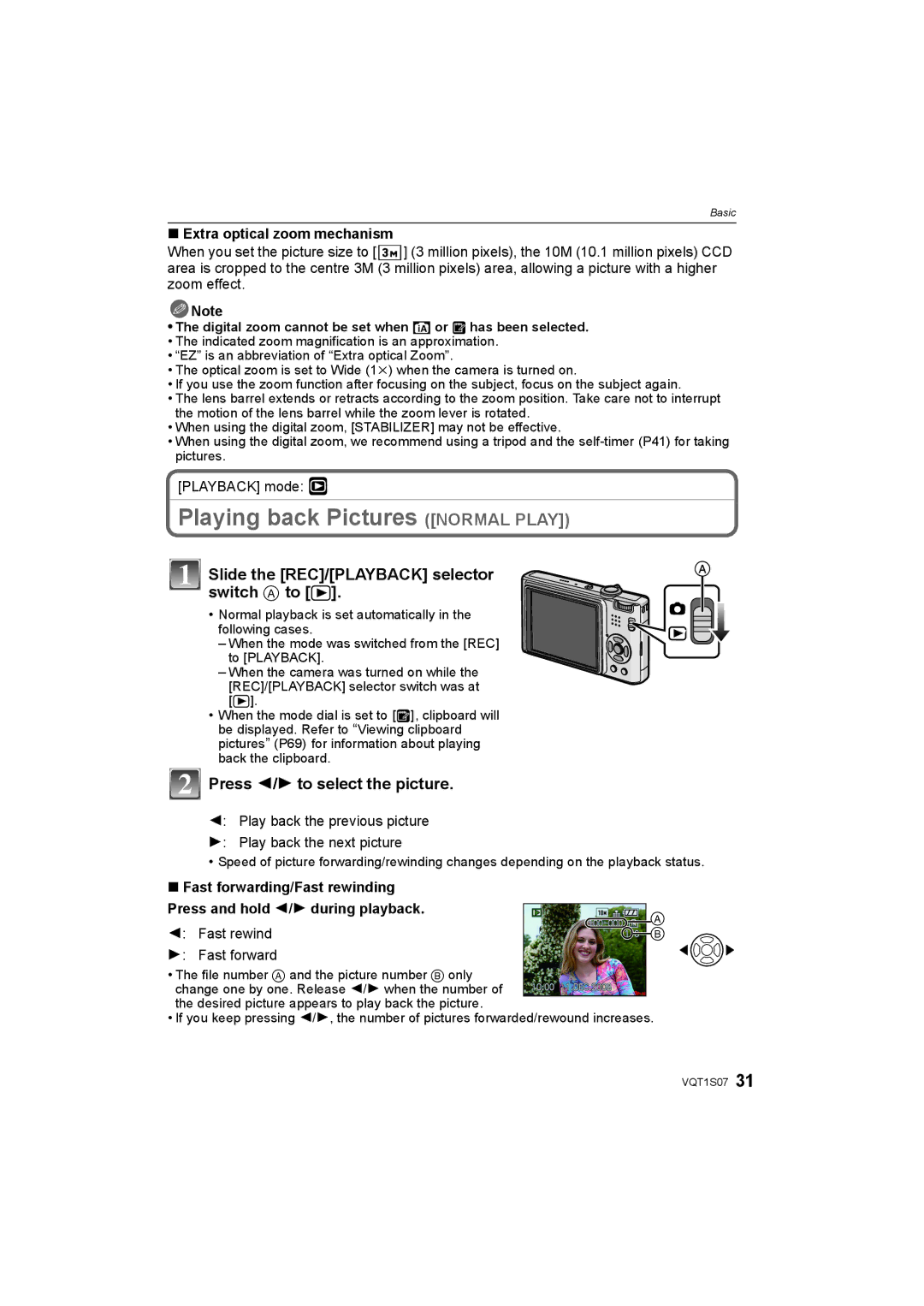 Panasonic DMC-FX38 operating instructions Playing back Pictures Normal Play, Switch a to, Press 2/1 to select the picture 