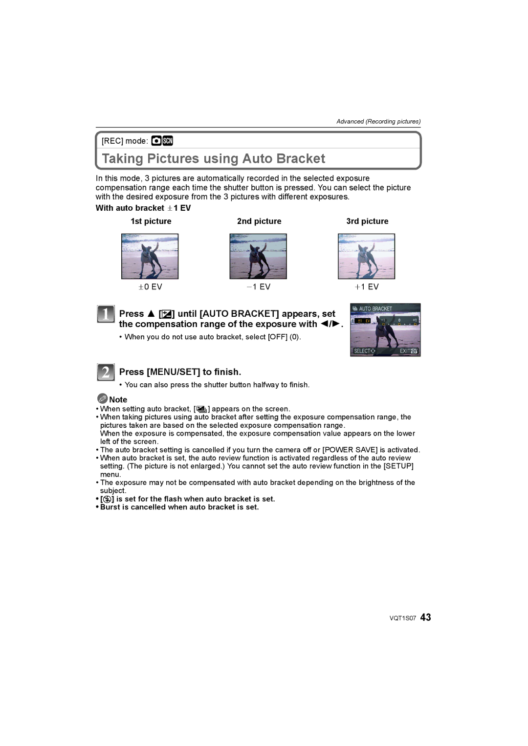 Panasonic DMC-FX38 operating instructions Taking Pictures using Auto Bracket, REC mode ·¿ 