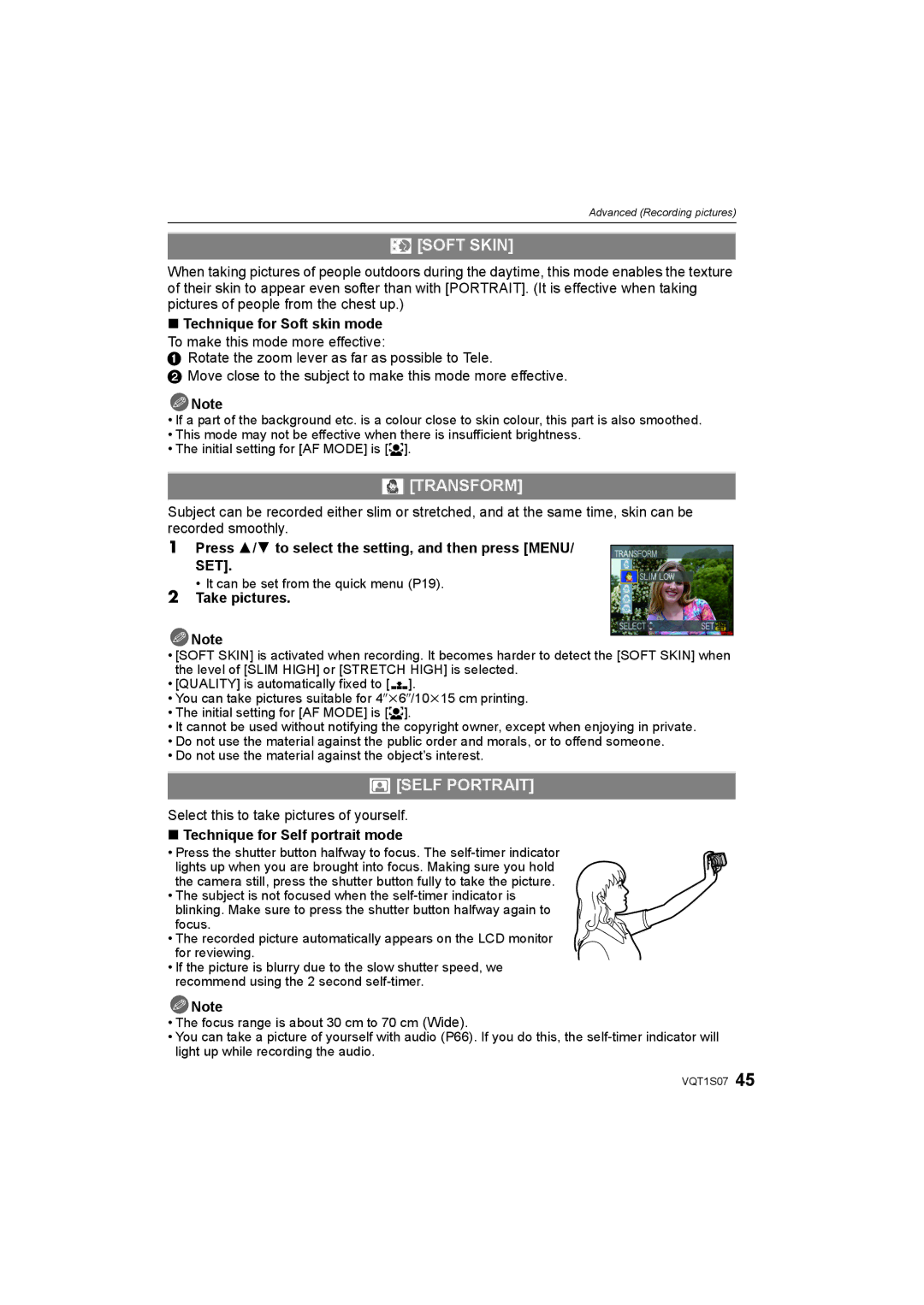 Panasonic DMC-FX38 operating instructions + Soft Skin, Transform, Self Portrait, Set 