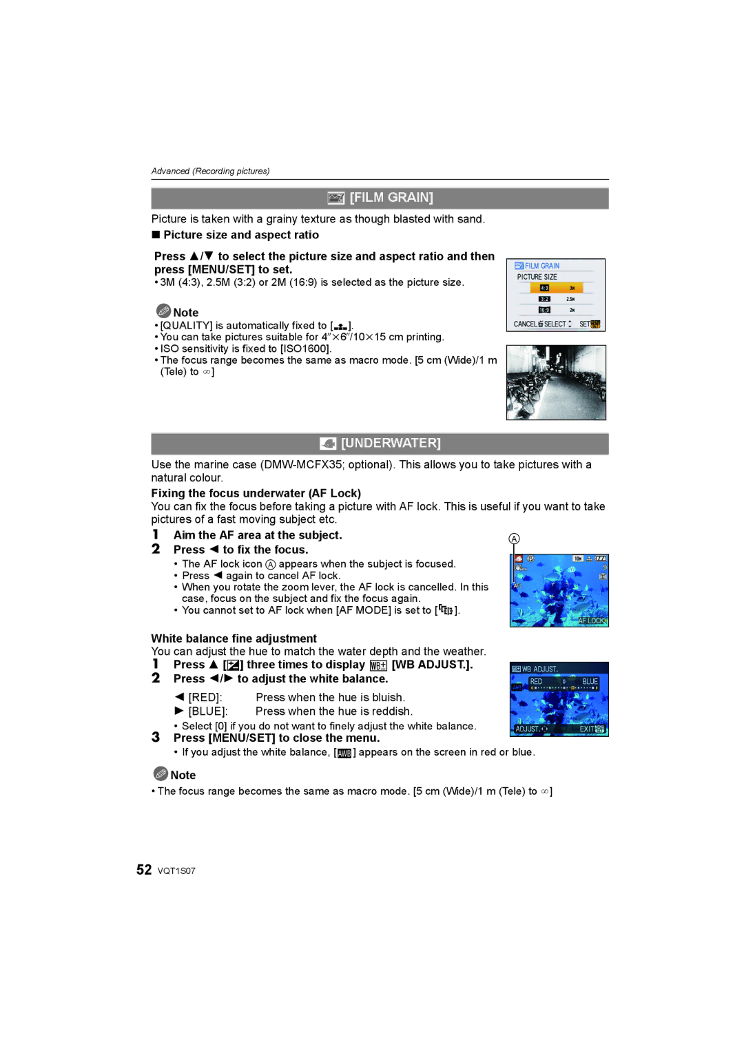 Panasonic DMC-FX38 operating instructions Film Grain, Underwater 