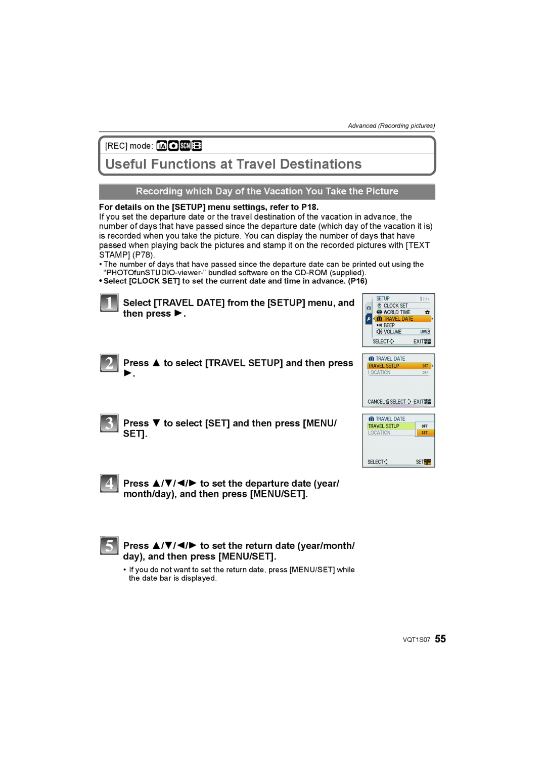 Panasonic DMC-FX38 Useful Functions at Travel Destinations, Recording which Day of the Vacation You Take the Picture 