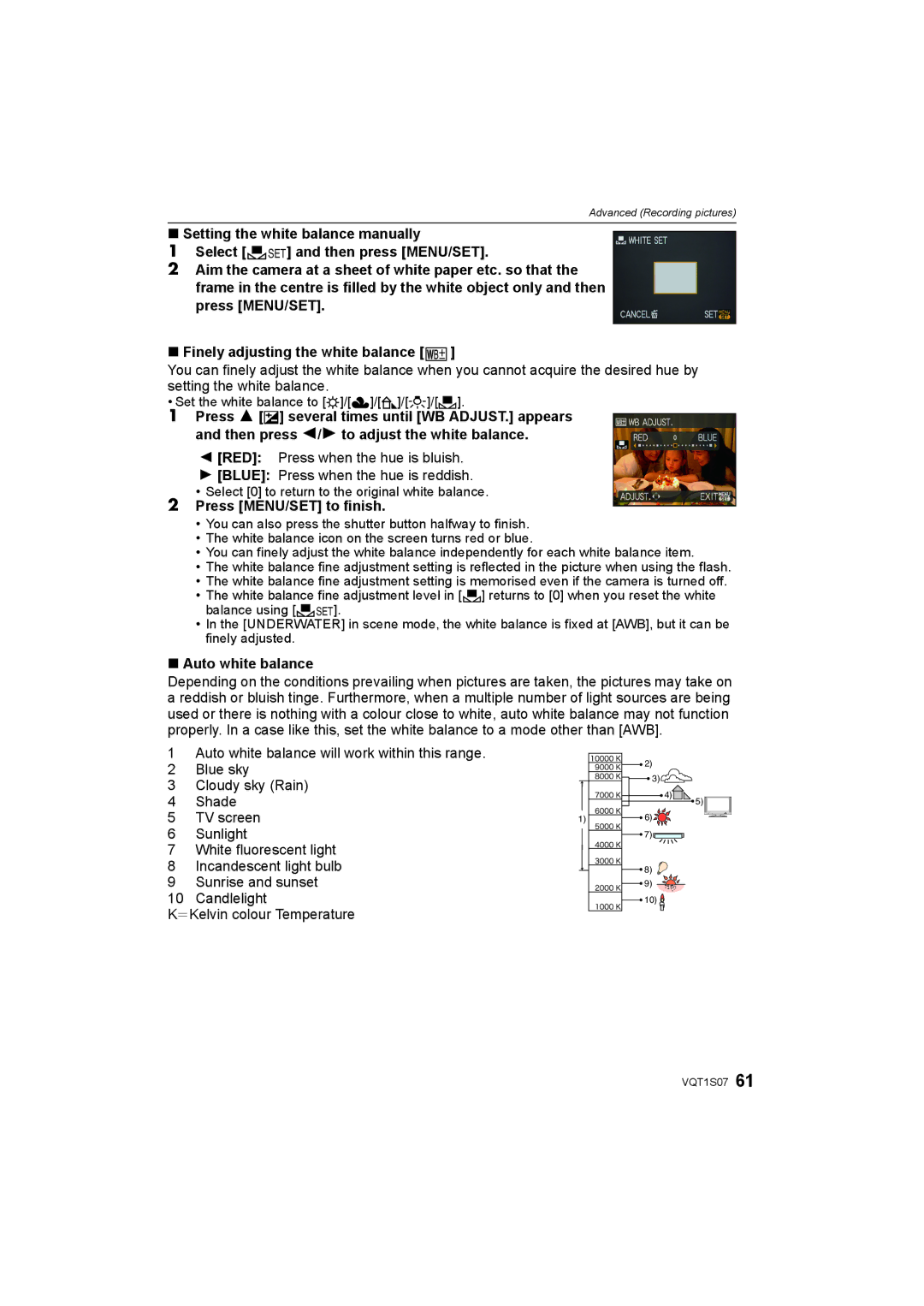 Panasonic DMC-FX38 operating instructions Press MENU/SET to finish, Auto white balance 