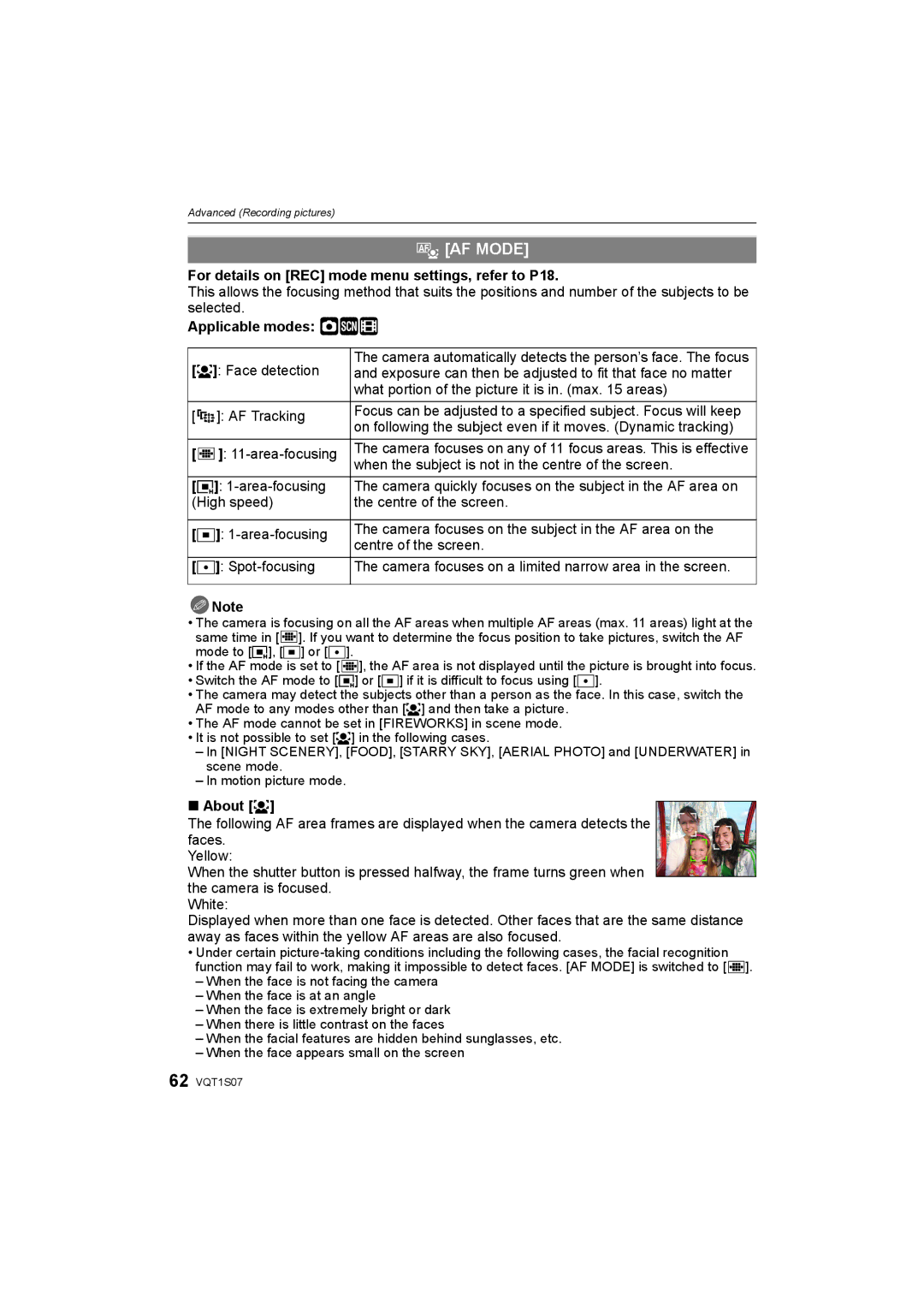 Panasonic DMC-FX38 operating instructions AF AF Mode, Applicable modes ·¿n, About š 