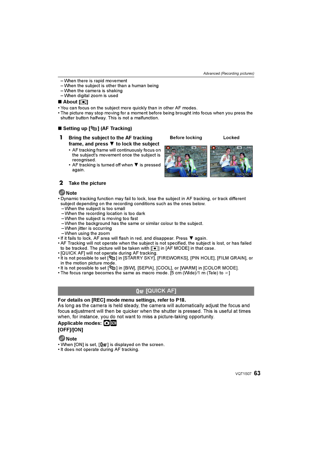 Panasonic DMC-FX38 operating instructions Quick AF 