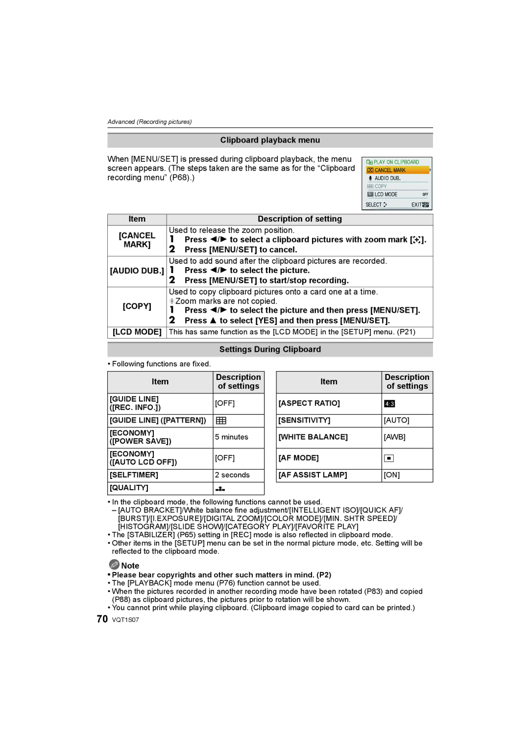 Panasonic DMC-FX38 operating instructions Cancel, Mark, Copy 