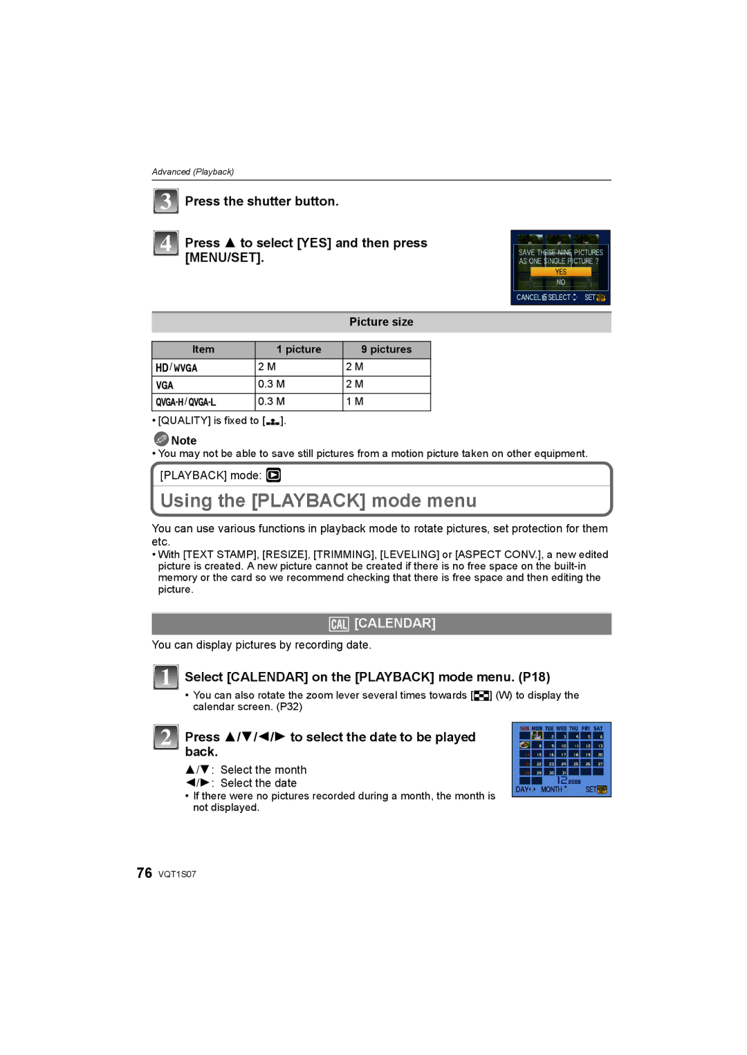 Panasonic DMC-FX38 Using the Playback mode menu, CAL Calendar, Select Calendar on the Playback mode menu. P18, Back 