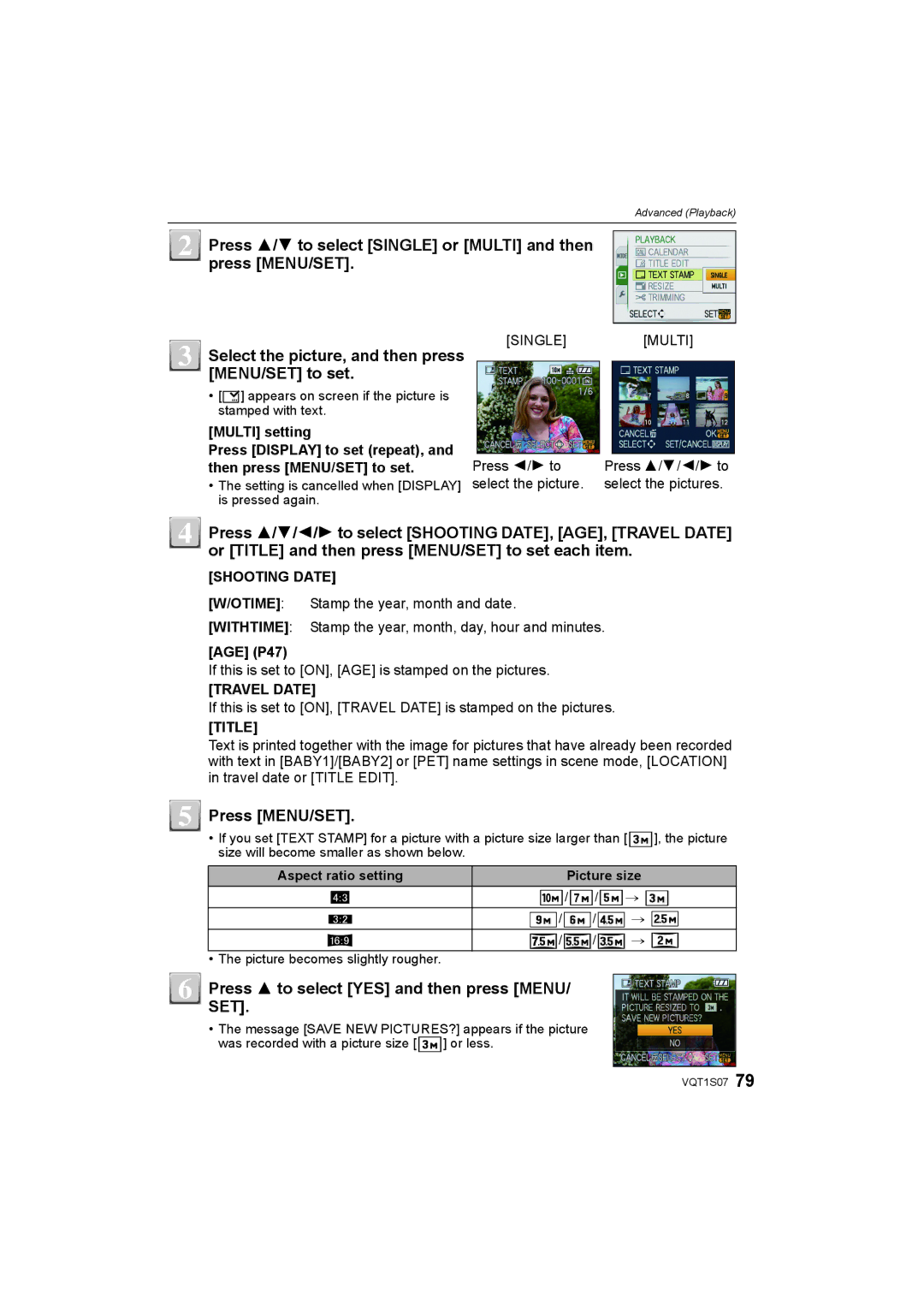 Panasonic DMC-FX38 Press 3/4/2/1 to select Shooting DATE, AGE, Travel Date, Press 3 to select YES and then press Menu 