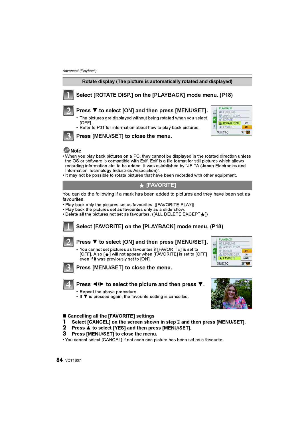 Panasonic DMC-FX38 operating instructions Press MENU/SET to close the menu, Favorite 