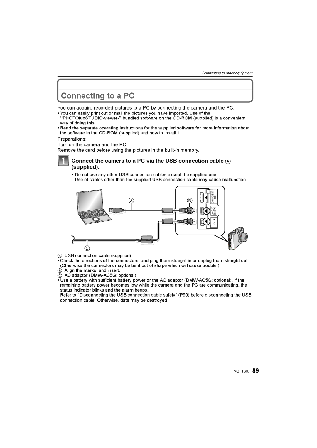 Panasonic DMC-FX38 Connecting to a PC, Connect the camera to a PC via the USB connection cable a, Supplied 