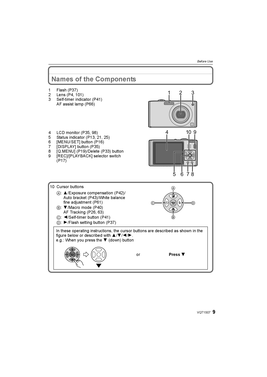 Panasonic DMC-FX38 operating instructions Names of the Components, Press 