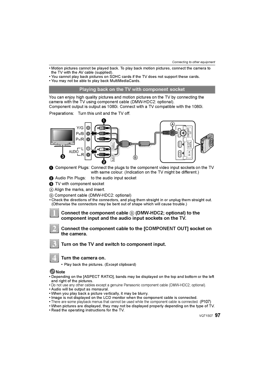 Panasonic DMC-FX38 operating instructions Playing back on the TV with component socket,  R 