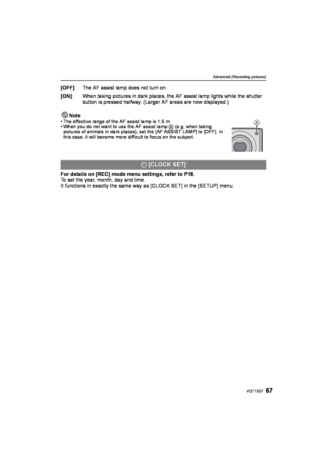 Panasonic DMC-FX38 operating instructions U Clock Set, For details on REC mode menu settings, refer to P18 