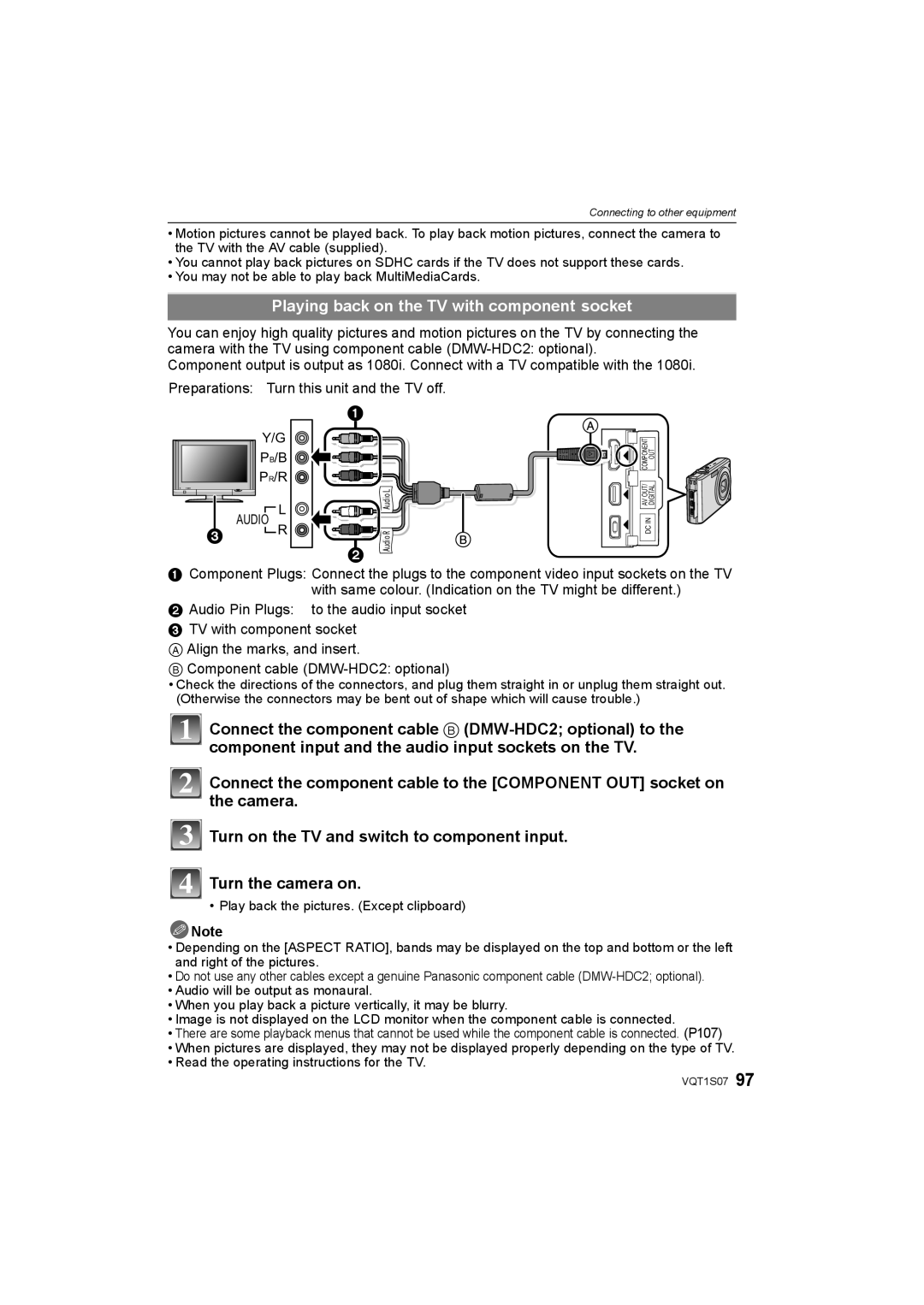 Panasonic DMC-FX38 operating instructions Playing back on the TV with component socket,  R 
