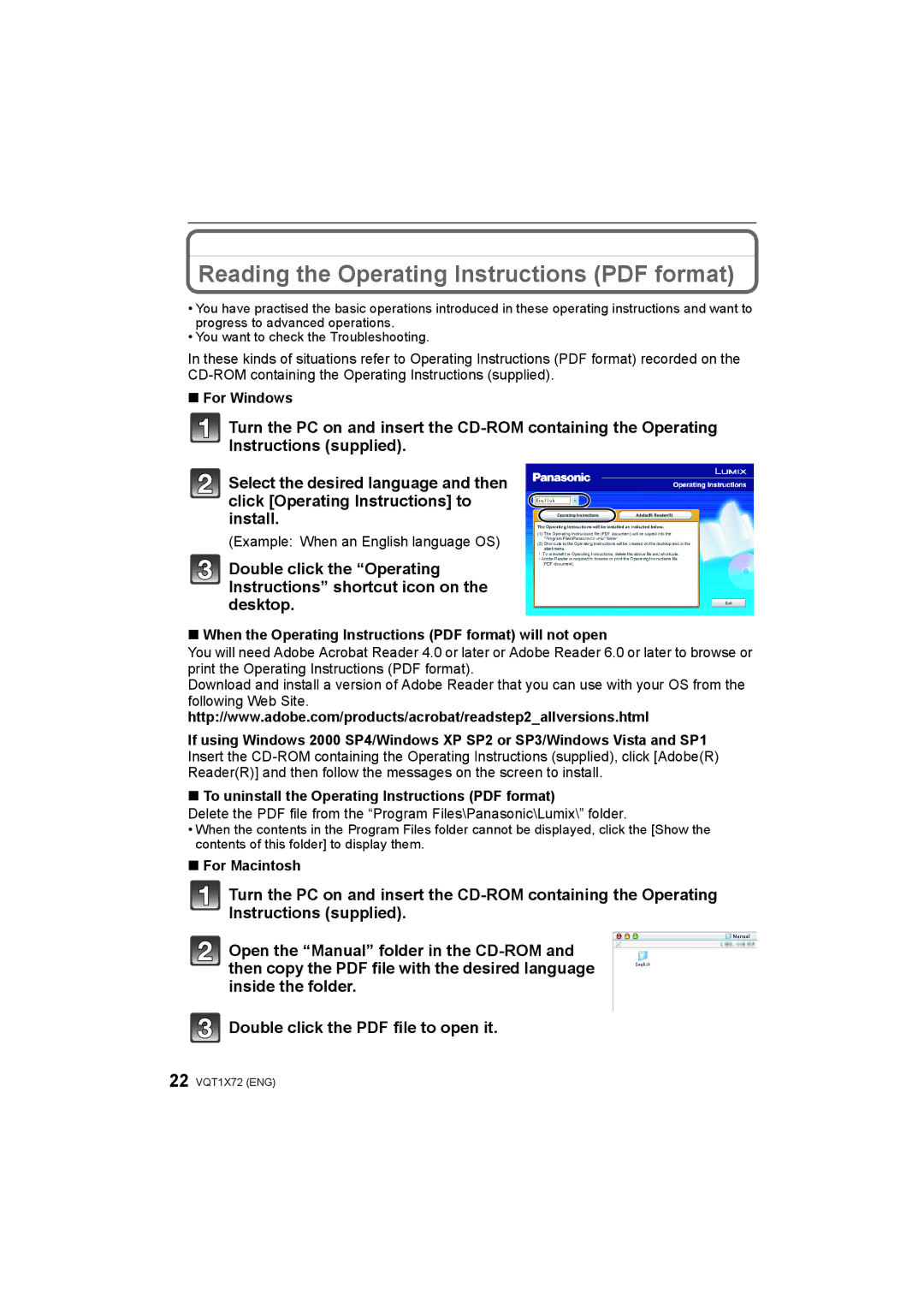 Panasonic DMC-FX40/DMC-FX48 operating instructions For Windows, Example When an English language OS, For Macintosh 