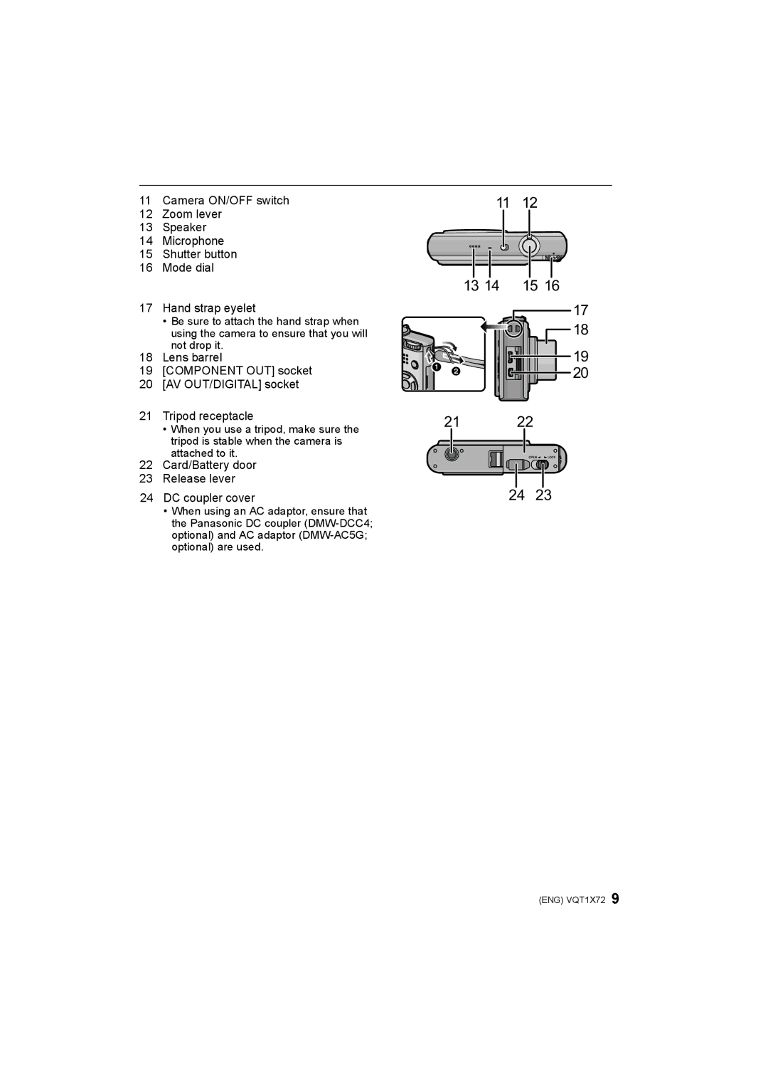 Panasonic DMC-FX40/DMC-FX48 operating instructions Card/Battery door Release lever DC coupler cover 