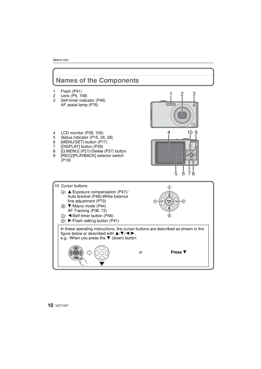 Panasonic DMC-FX48 operating instructions Names of the Components, Press 