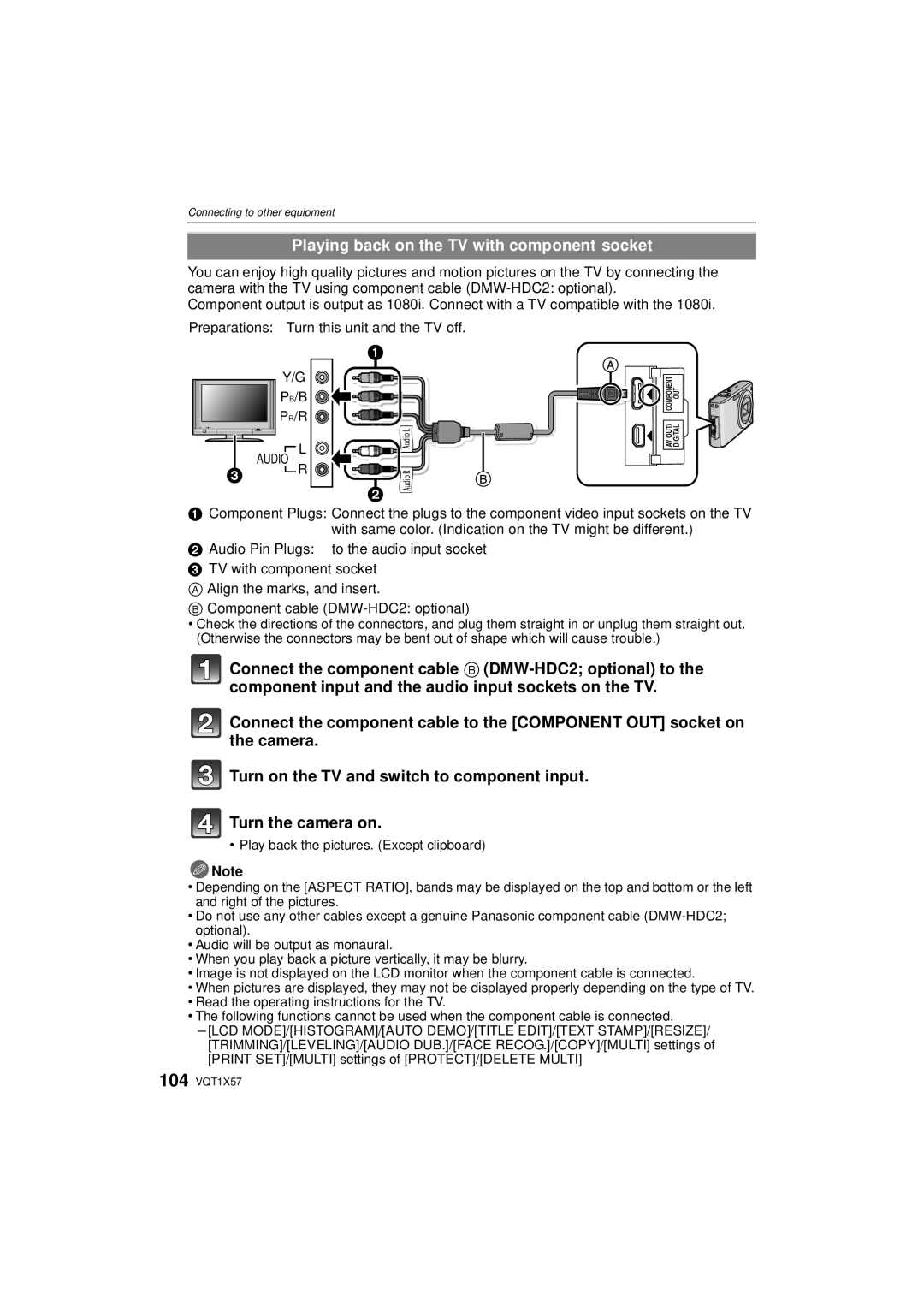 Panasonic DMC-FX48 operating instructions Playing back on the TV with component socket,  R 