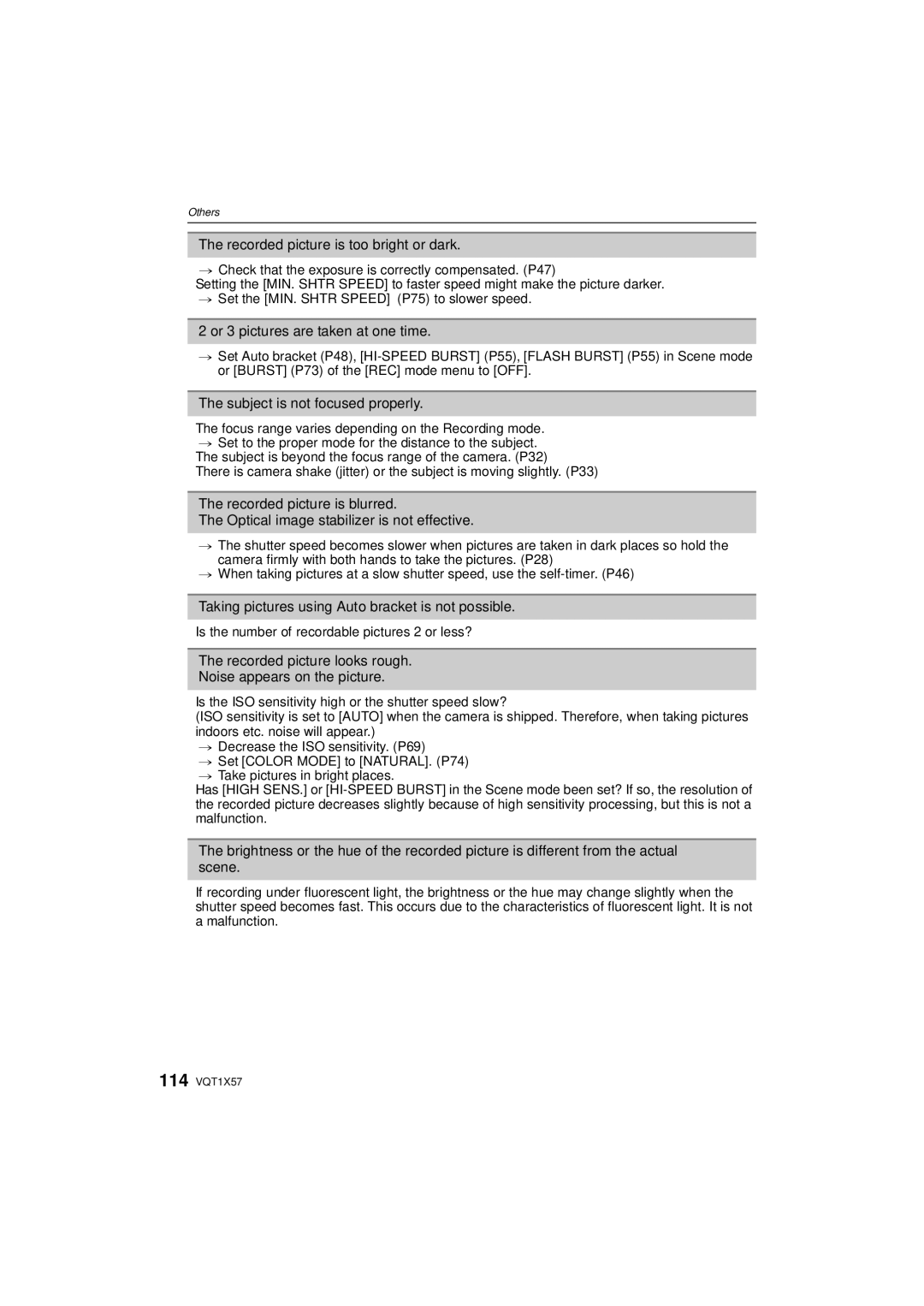 Panasonic DMC-FX48 operating instructions Recorded picture is too bright or dark, Or 3 pictures are taken at one time 