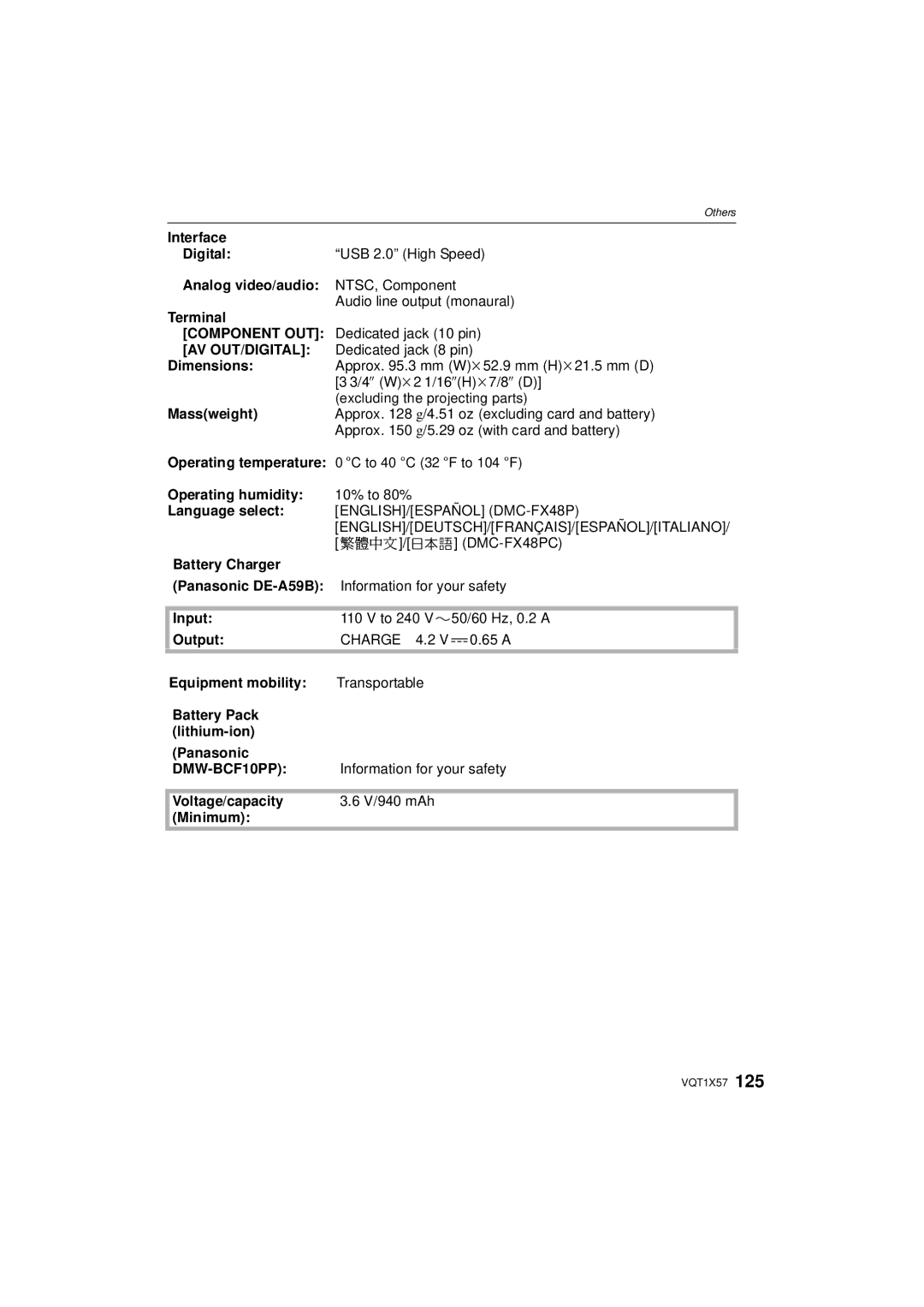 Panasonic DMC-FX48 operating instructions Component OUT, Av Out/Digital, DMW-BCF10PP 