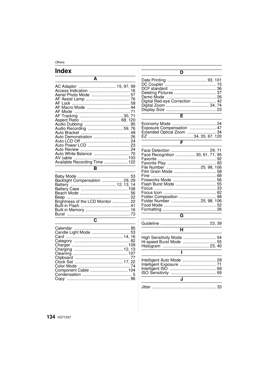 Panasonic DMC-FX48 operating instructions Index 