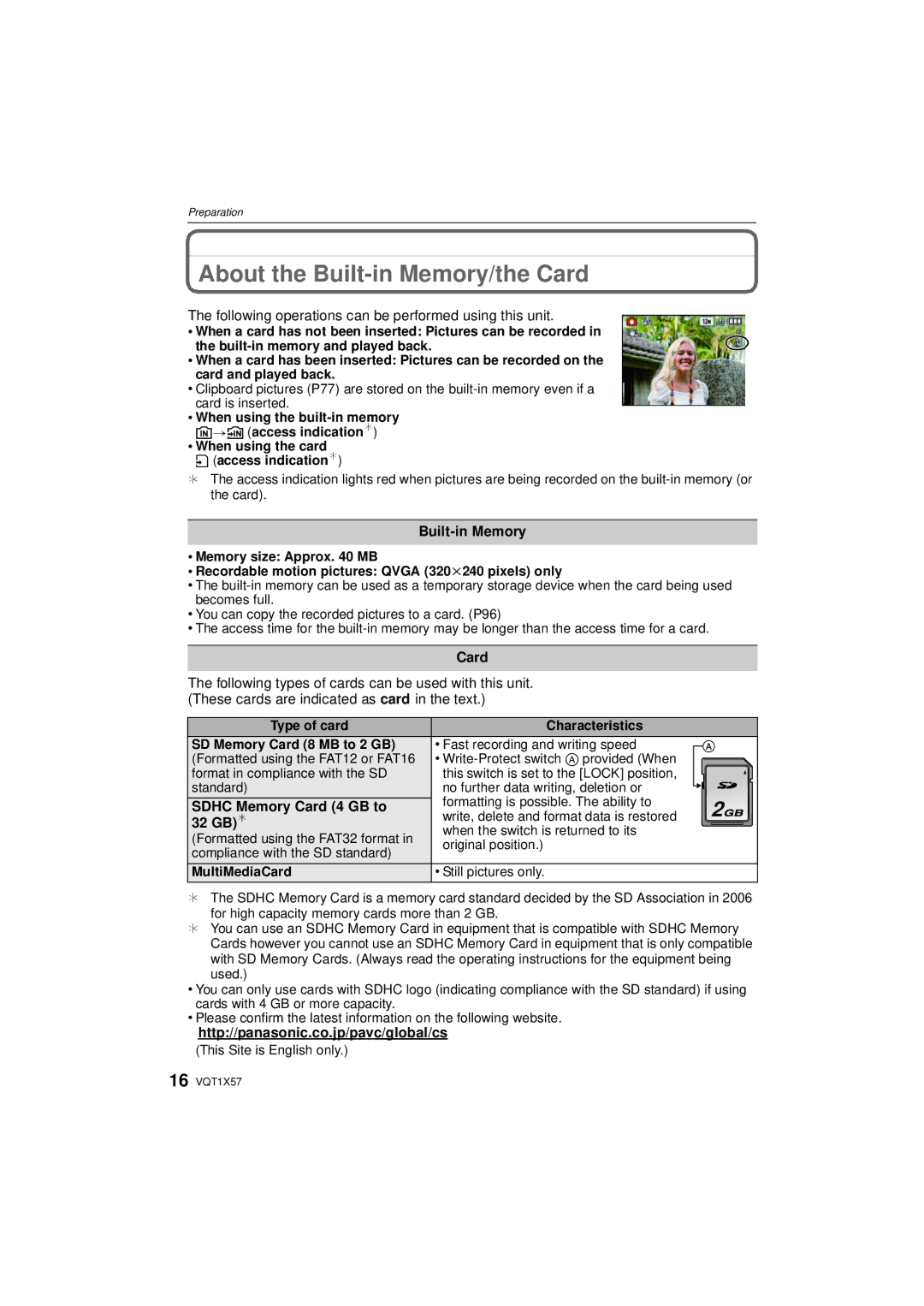 Panasonic DMC-FX48 operating instructions About the Built-in Memory/the Card, Sdhc Memory Card 4 GB to, 32 GB¢ 