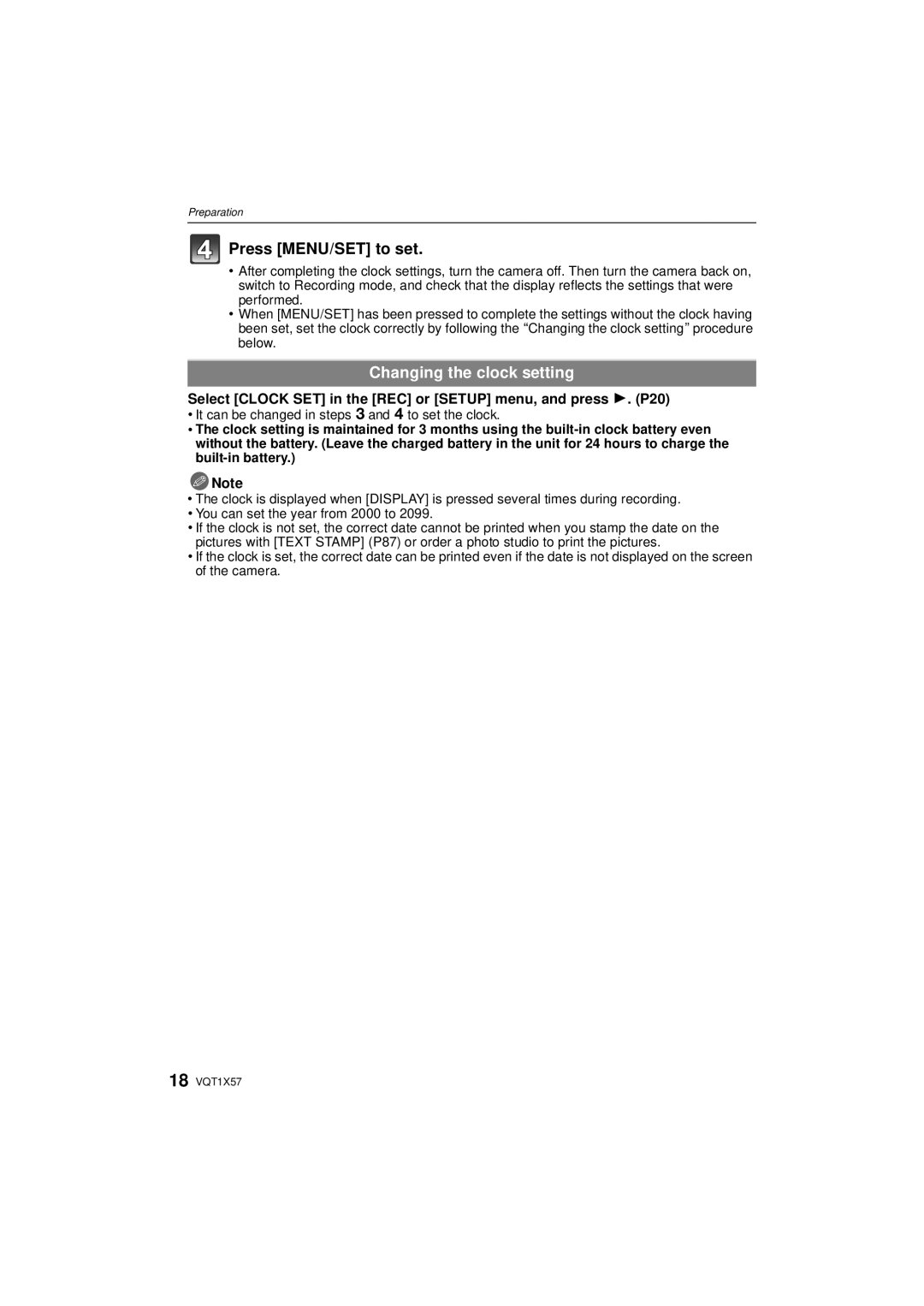 Panasonic DMC-FX48 Press MENU/SET to set, Changing the clock setting, It can be changed in steps 3 and 4 to set the clock 