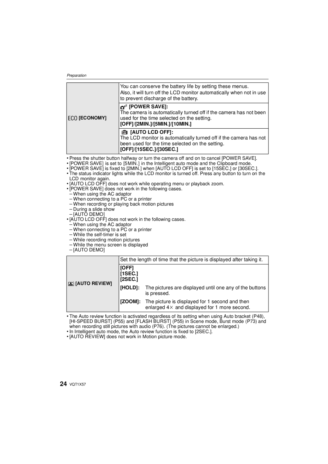 Panasonic DMC-FX48 operating instructions Auto LCD OFF, Off 