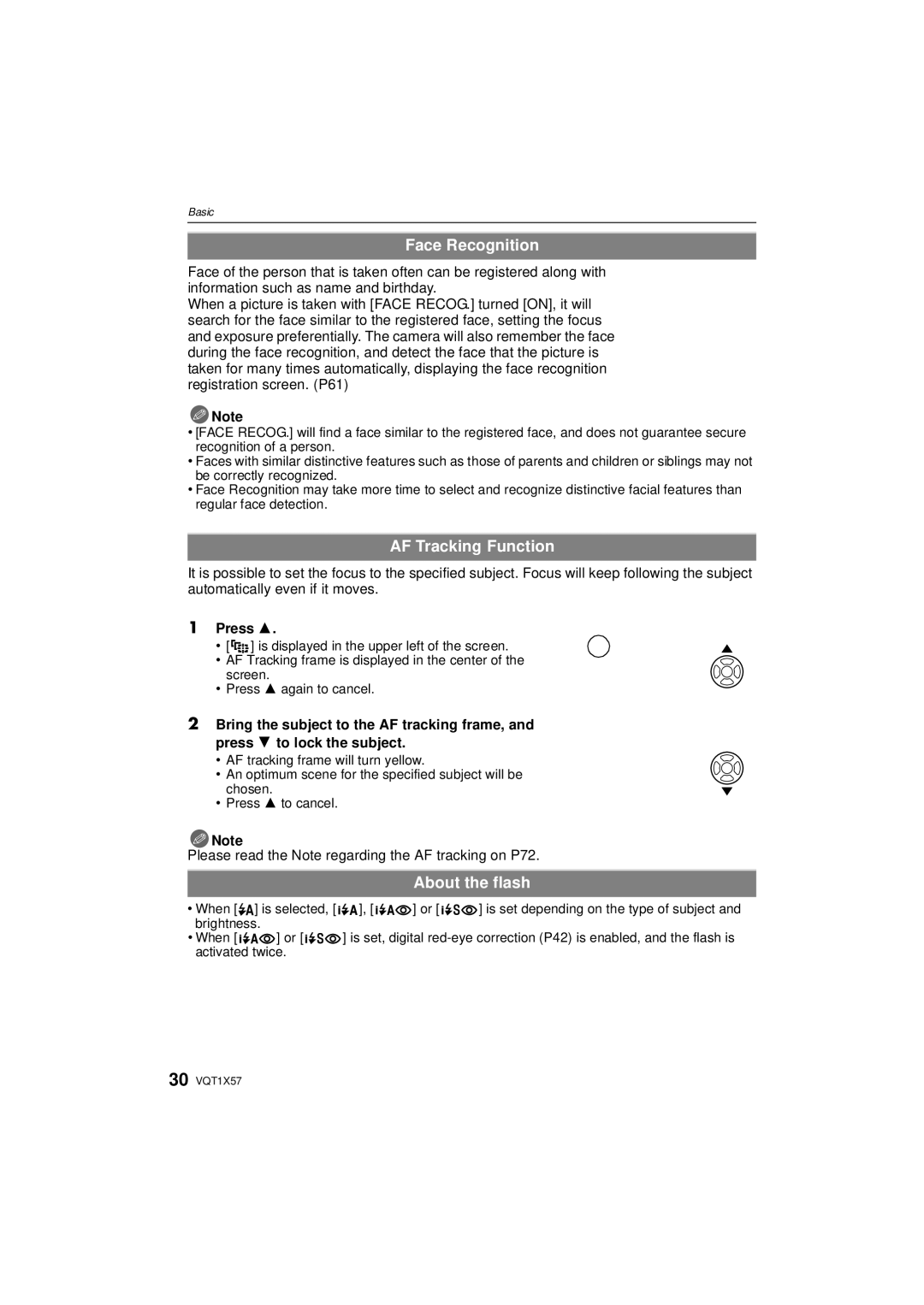 Panasonic DMC-FX48 operating instructions Face Recognition, AF Tracking Function, About the flash 