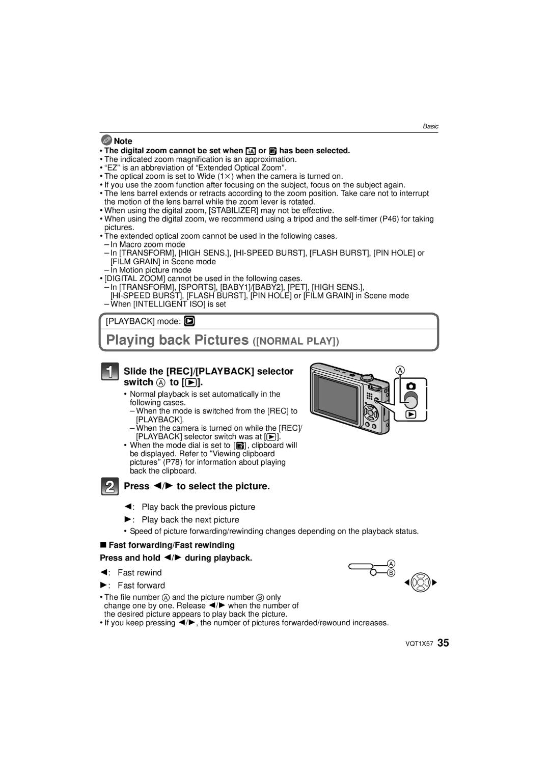 Panasonic DMC-FX48 operating instructions Playing back Pictures Normal Play, Slide the REC/PLAYBACK selector switch a to 