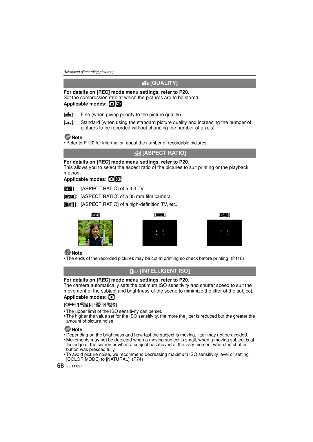 Panasonic DMC-FX48 operating instructions Quality, ? Aspect Ratio, Intelligent ISO, Applicable modes ·¿ 