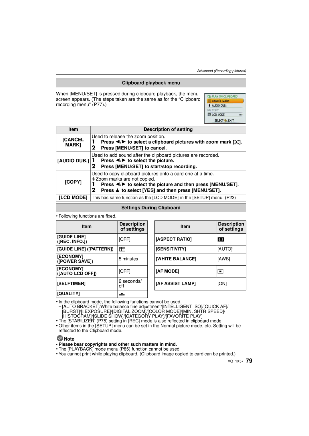 Panasonic DMC-FX48 operating instructions Cancel, Mark, Copy 