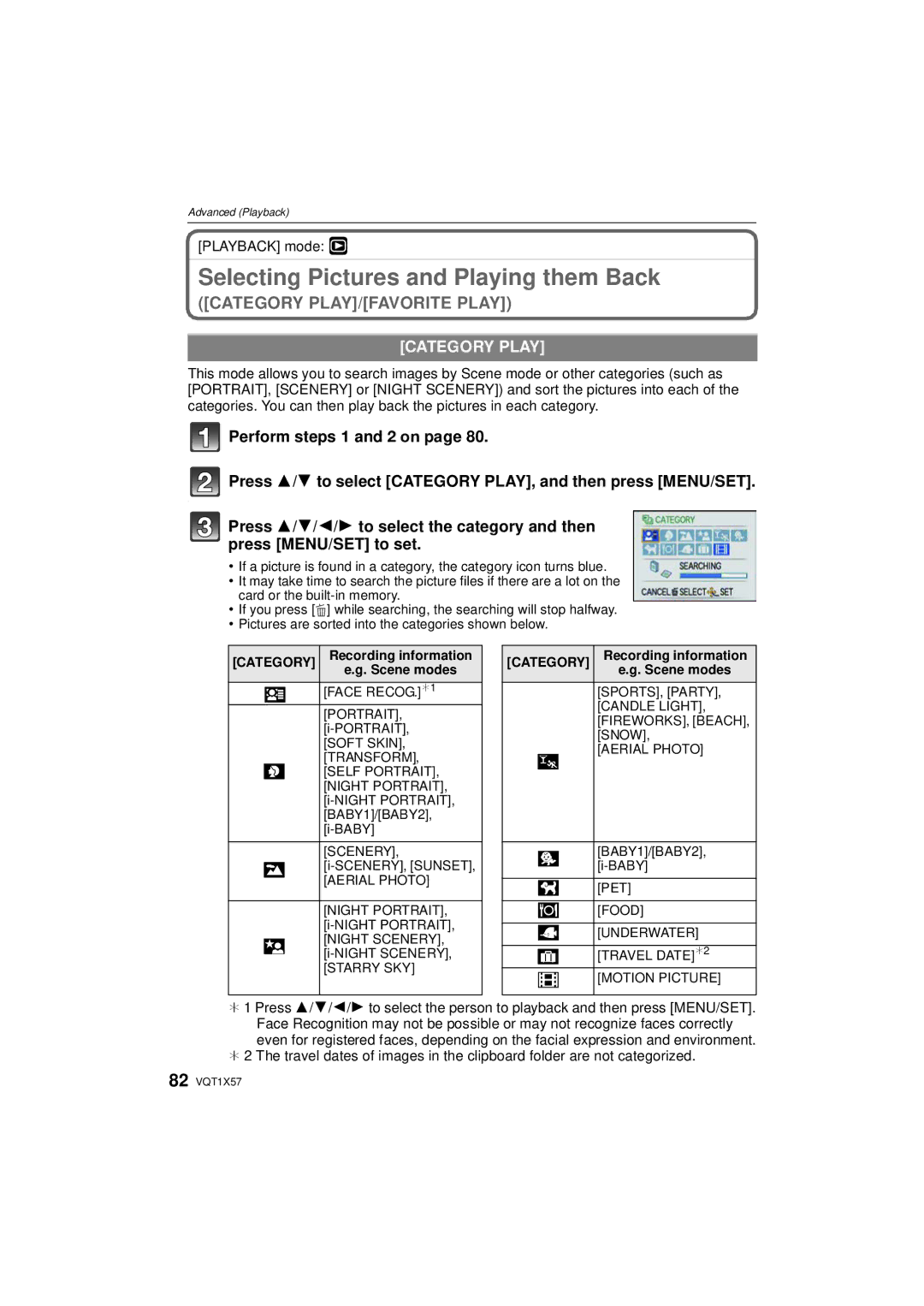 Panasonic DMC-FX48 operating instructions Selecting Pictures and Playing them Back, Category Play, Recording information 