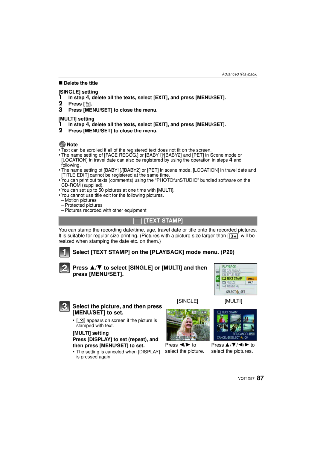 Panasonic DMC-FX48 operating instructions Text Stamp, ‘ appears on screen if the picture is stamped with text 