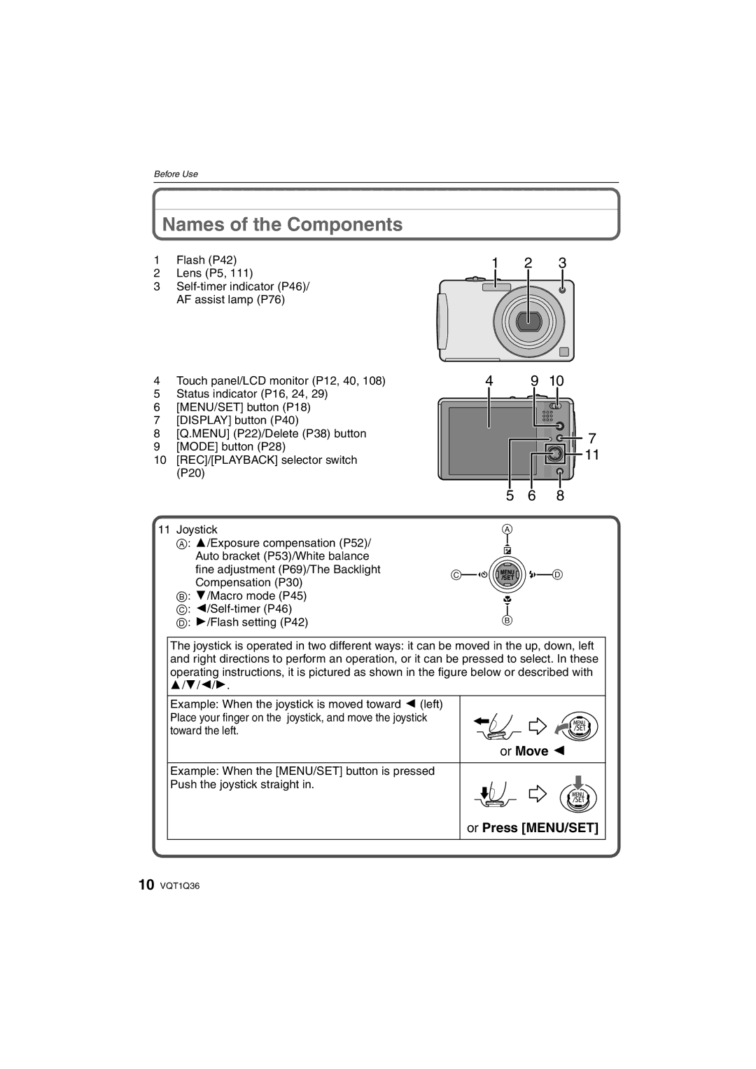 Panasonic DMC-FX500 operating instructions Names of the Components, Or Move, Or Press MENU/SET 