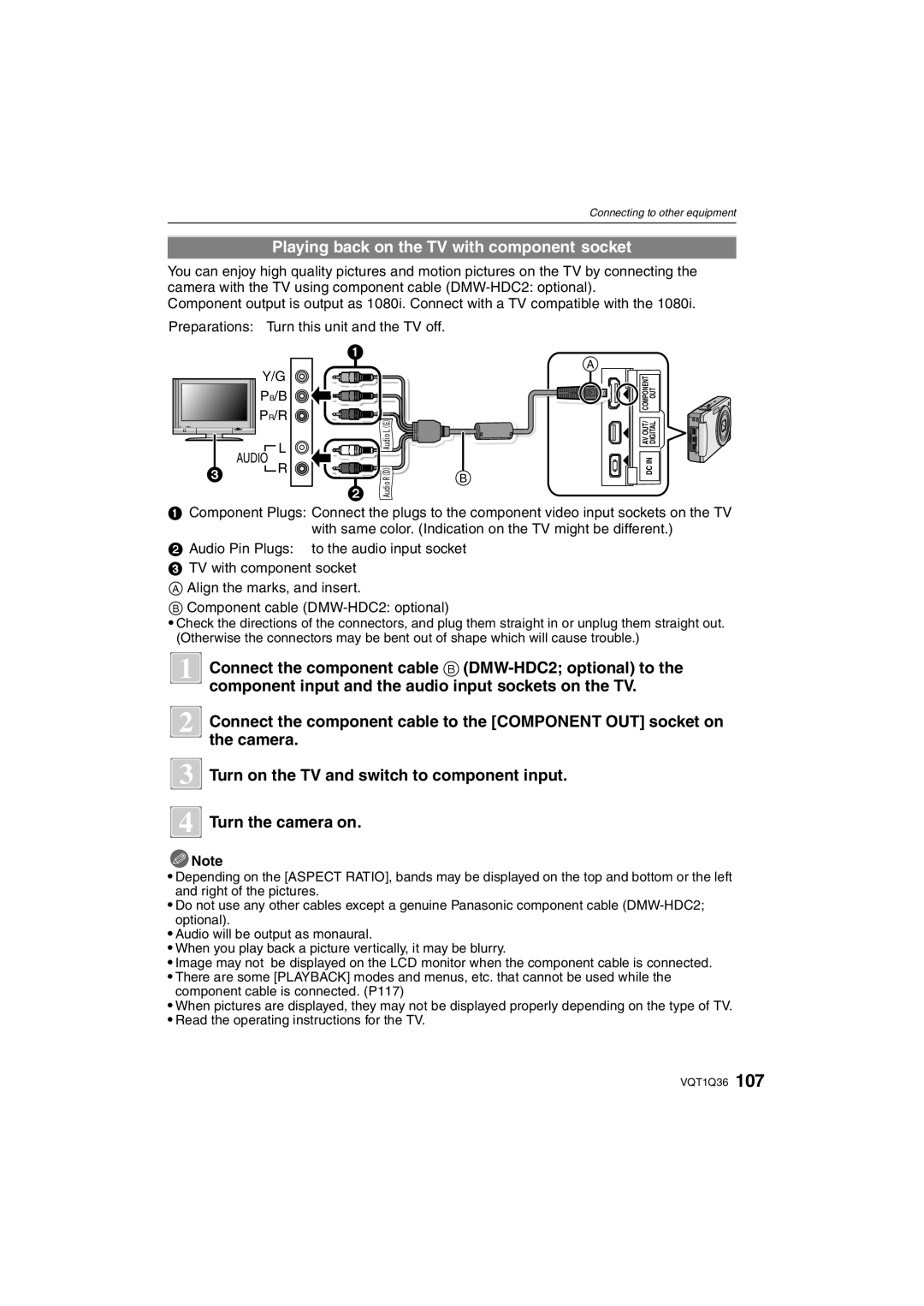 Panasonic DMC-FX500 operating instructions Playing back on the TV with component socket 