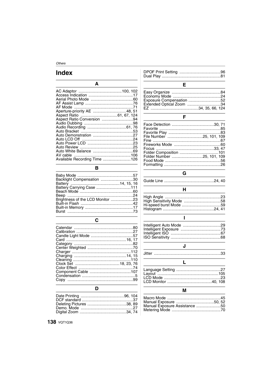 Panasonic DMC-FX500 operating instructions 126, 14, 15, 111, 112, 18, 23, 107, 25, 101, 105 