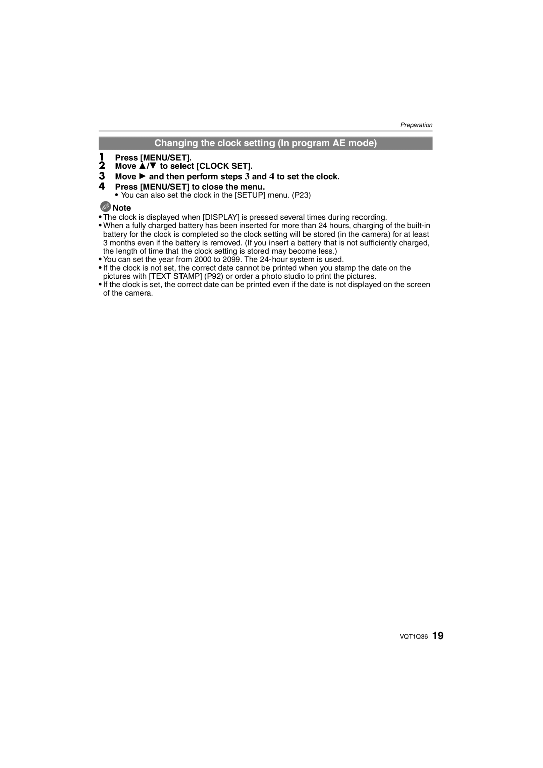 Panasonic DMC-FX500 operating instructions Changing the clock setting In program AE mode 