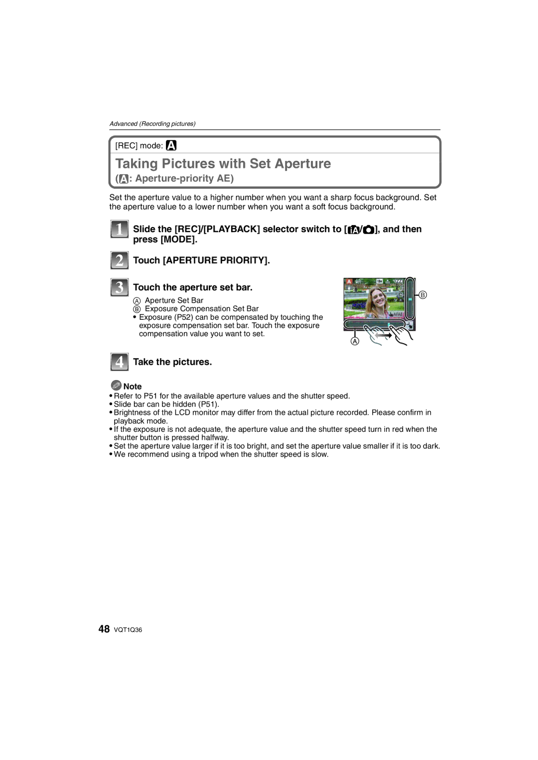 Panasonic DMC-FX500 operating instructions Taking Pictures with Set Aperture, REC mode ± 